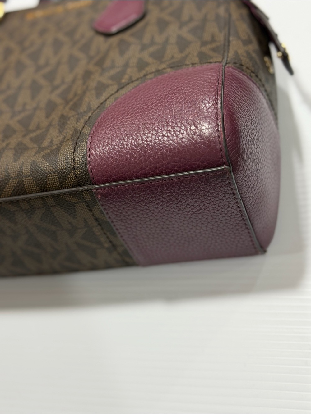 Michael Kors Brown/Plum Logo Satchel with Gold Hardware - Picture 4 of 8